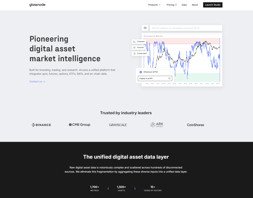 Glassnode homepage, July 2026.